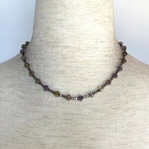 Sterling Silver 925 Multi Gemstone Citrine Quartz Amethyst Beaded Necklace 15.5"